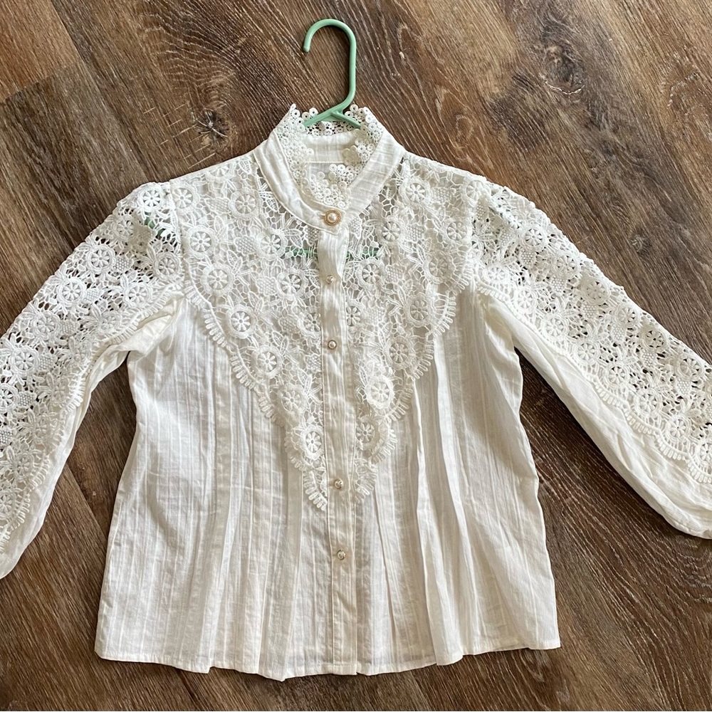 Lace Victorian style high neck mutton sleeve Button-Up Blouse